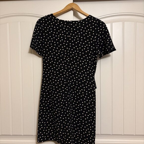 Everly Polka Dot Dress Small Black Tan Lined Zipper Polyester Blend Retro Style - Picture 3 of 3